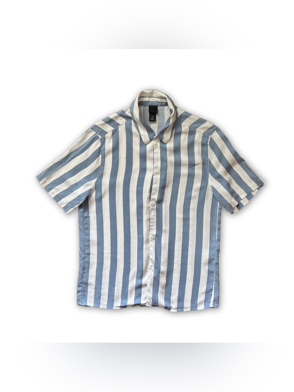 H&M Short Sleeve Button Up Shirt Mens Size M Blue White Striped Normcore Preppy